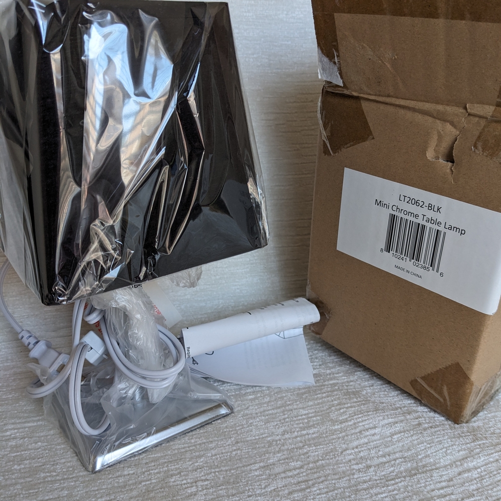 2 Chrome Table Lamps Black Shades 10" Tall New. - Picture 2 of 5